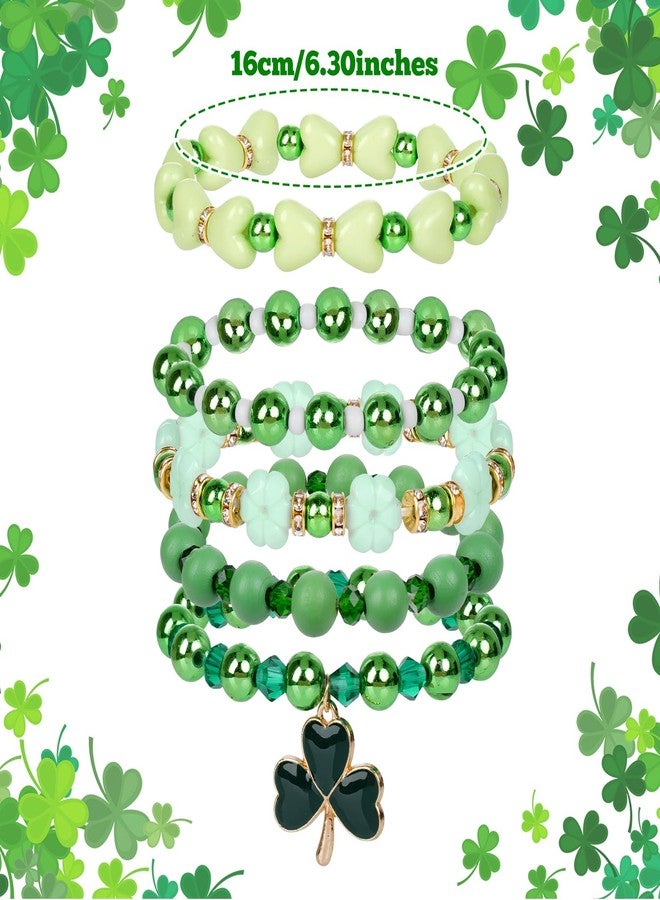 cnomg St.Patrick's Day Bracelet Stackable Beaded Stretch Bracelet Clover Green Beaded for Party Gifts Holiday Accessory - Image 3