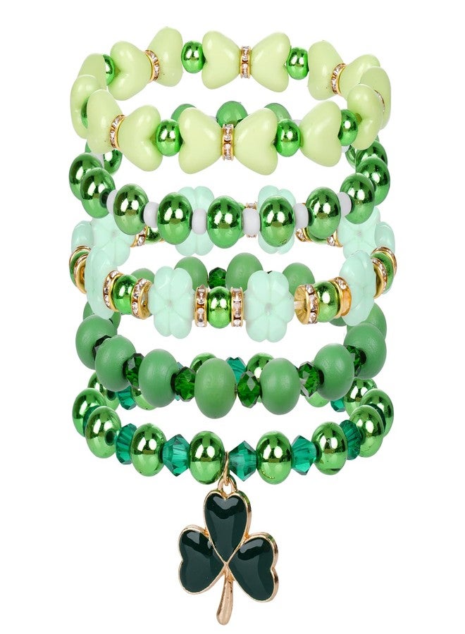 cnomg St.Patrick's Day Bracelet Stackable Beaded Stretch Bracelet Clover Green Beaded for Party Gifts Holiday Accessory - Image 1