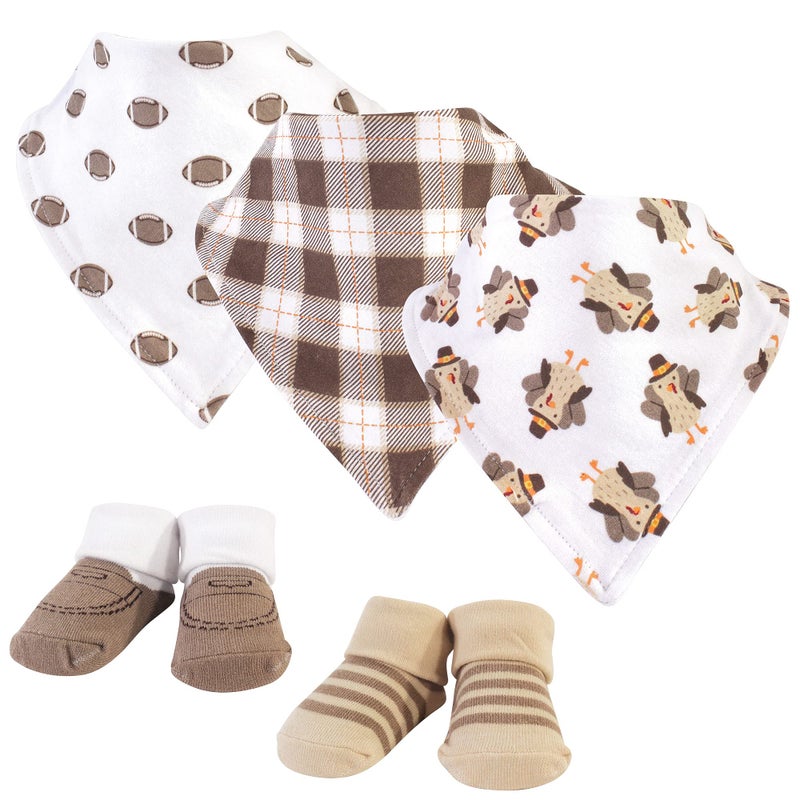 hudson baby Hudson Baby Unisex Baby Cotton Bib and Sock Set Boy Turkey One Size