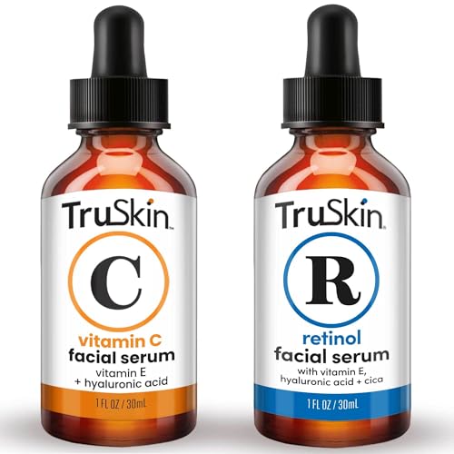 TruSkin Face Serum Duo  Vitamin C  Retinol Serum for Face  AntiAging Skin Care Gift Set for Women  Helps Improve Appearance of Fine Lines  Wrinkles for Smoother Looking Skin 1 Fl Oz 2 Bottles