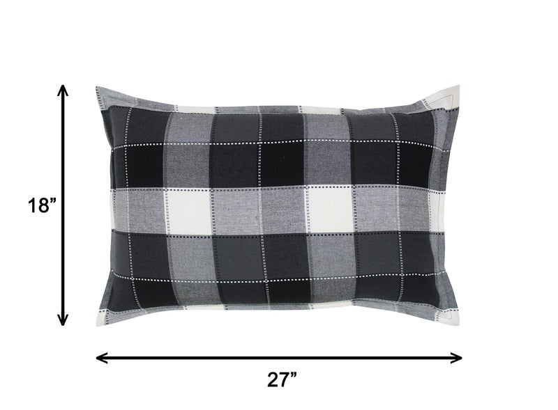 Airwill 100% Cotton Checkered Pattern Flap Pillow Covers (46x69cm)(Black, Grey, Pack of 2 Pieces) - Image 2
