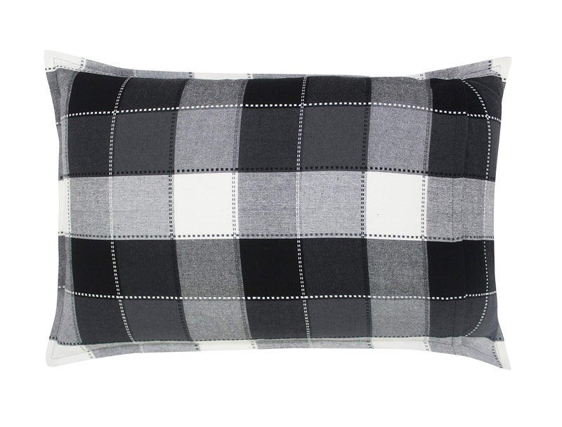 Airwill 100% Cotton Checkered Pattern Flap Pillow Covers (46x69cm)(Black, Grey, Pack of 2 Pieces) - Image 3