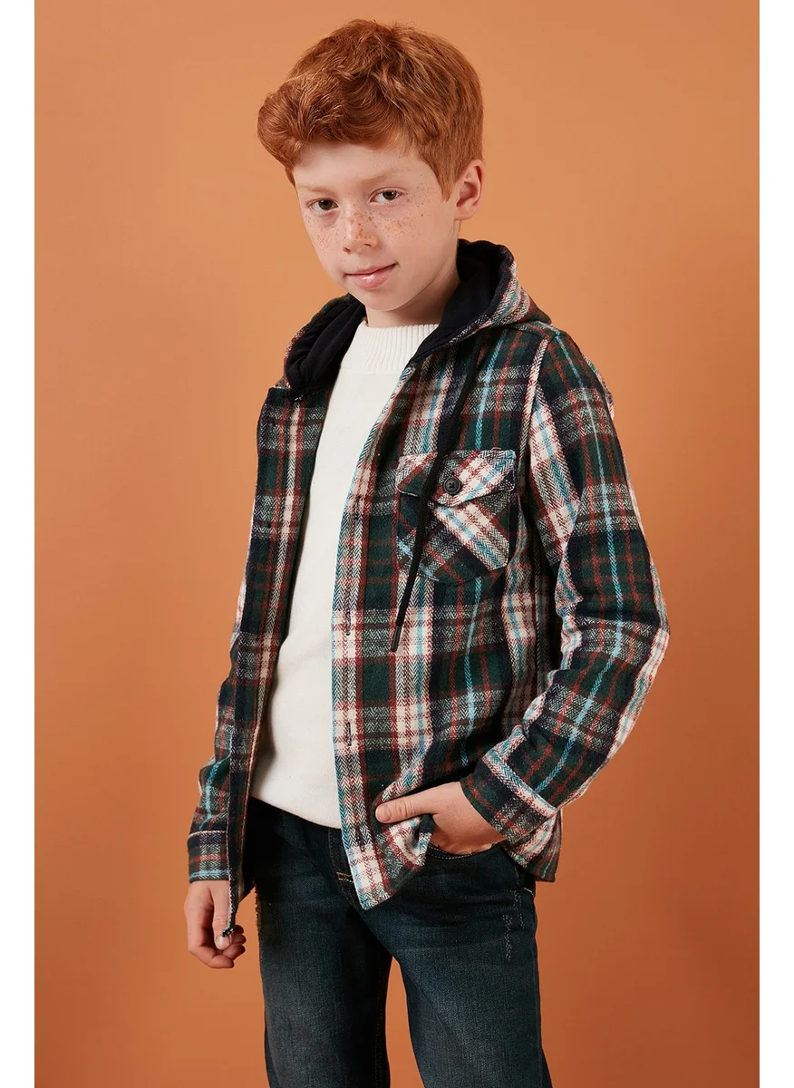 Lela Plaid Hooded Winter Lumberjack Shirt with Pockets Boys' Shirt CF24W81779