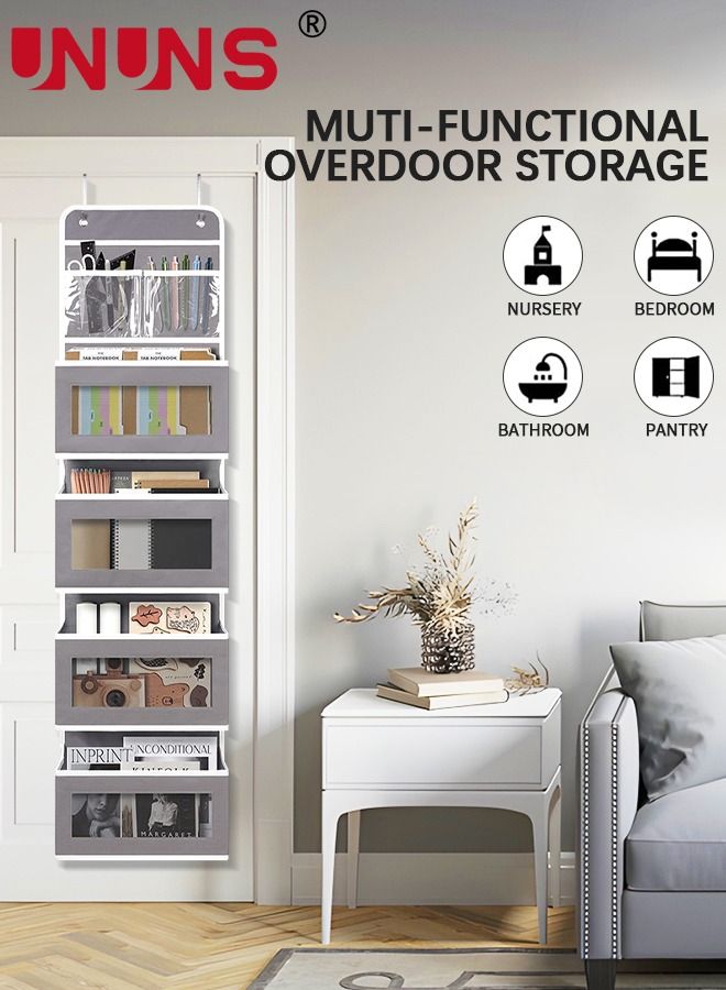 UNUNS Heavy Duty Door Hanging Organizer Nursery Closet Organizer Cabinet Baby Storage Door Organizer Door Hook with 4 Large Pockets for Cosmetics, Toys and Sundries - Image 2