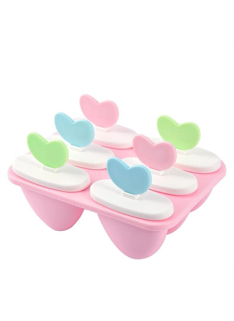 ROSEFINCH Popsicle Molds 6 Ice Cream Mold PP Frozen Ice Cube Sticks Makers Popsicle Lolly Mould Heart Shape Lolly Tool Reusable Ice Pop Molds Durable Popsicle Maker Tray for Popsicle MakingMulti