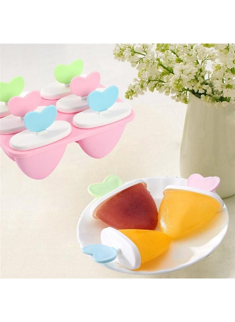 ROSEFINCH Popsicle Molds 6 Ice Cream Mold PP Frozen Ice Cube Sticks Makers Popsicle Lolly Mould Heart Shape Lolly Tool Reusable Ice Pop Molds Durable Popsicle Maker Tray for Popsicle MakingMulti