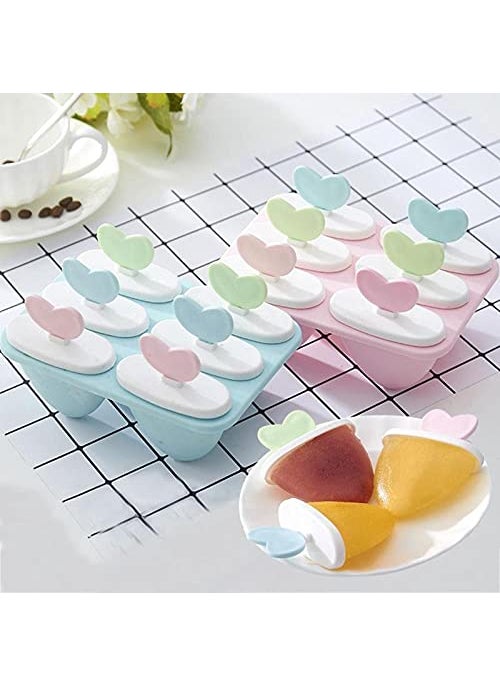 ROSEFINCH Popsicle Molds 6 Ice Cream Mold PP Frozen Ice Cube Sticks Makers Popsicle Lolly Mould Heart Shape Lolly Tool Reusable Ice Pop Molds Durable Popsicle Maker Tray for Popsicle MakingMulti