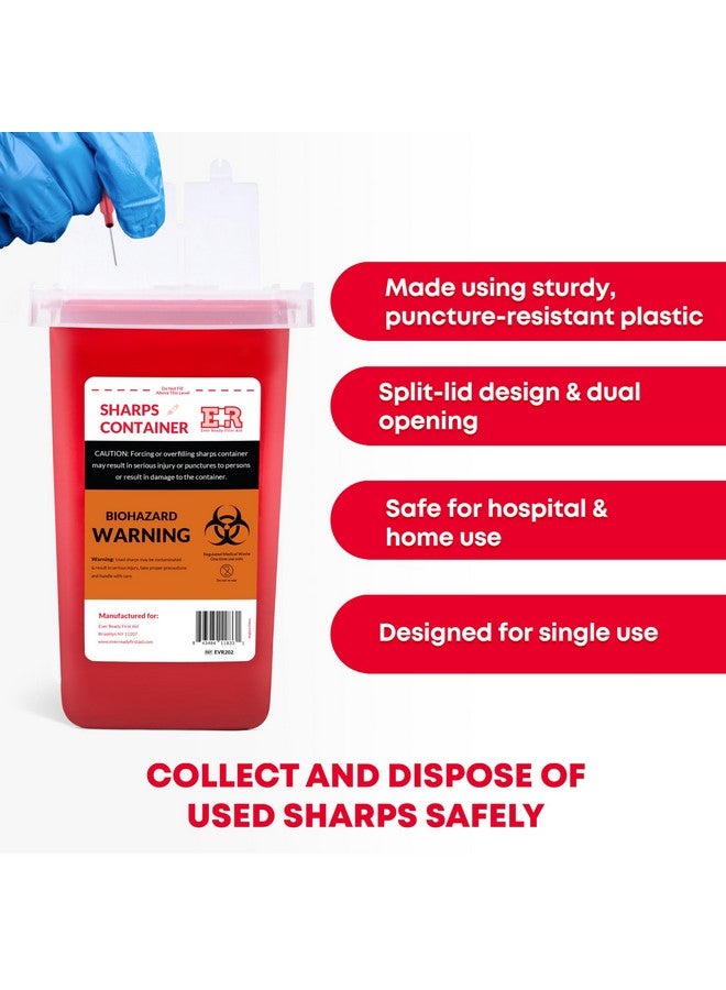 Ever Ready First Aid Ever Ready First Aid Sharps Container with Split Lid Design and Locking Mechanism for Sharp Waste Disposal, 1 Quart - Image 2