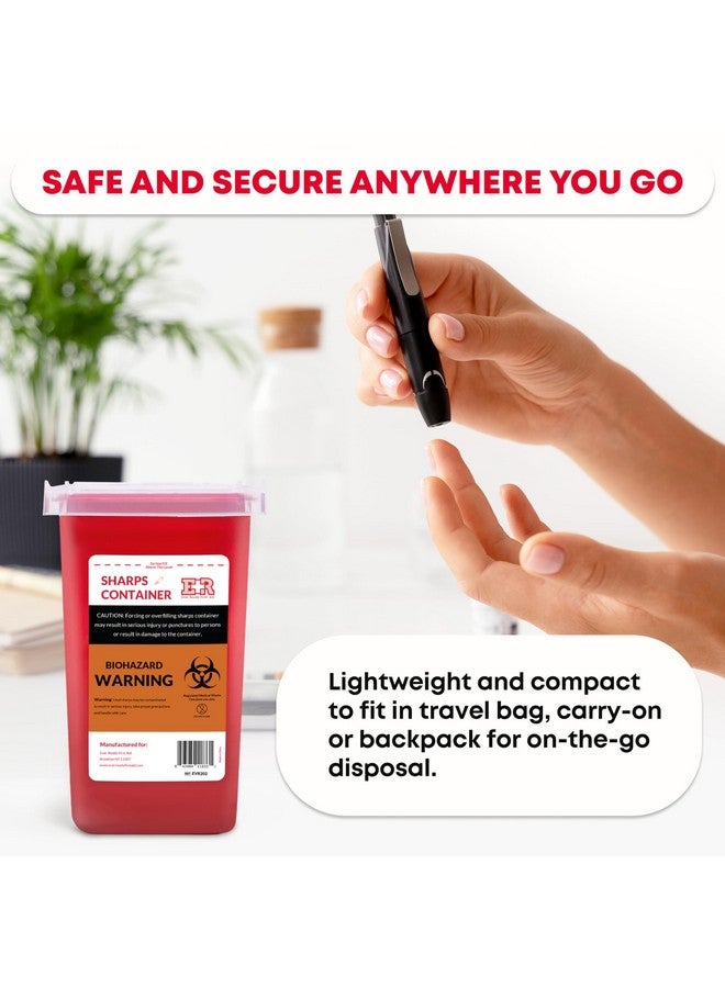 Ever Ready First Aid Ever Ready First Aid Sharps Container with Split Lid Design and Locking Mechanism for Sharp Waste Disposal, 1 Quart - Image 3