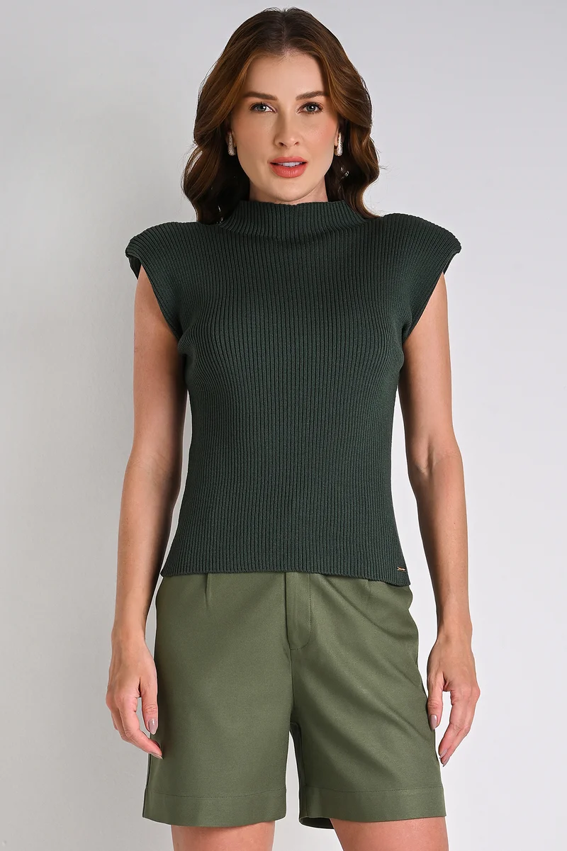 Military Shoulder Pad Knit Blouse