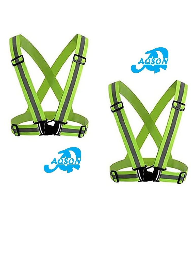 AQSON 2 PCS Pack of Adjustable Reflective Vest Belt For Safety With High Visibility Green Color - Image 1