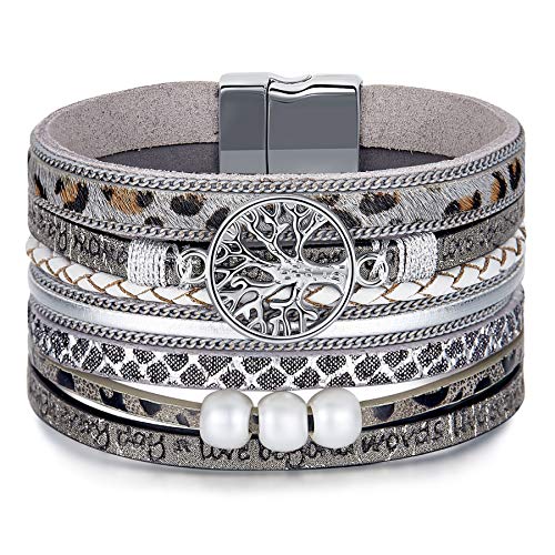 Desimtion Mom Bracelet Gifts from Daughter,Leopard Print Boho Wrap Leather Bracelets for Mother Wife, Fashion Jewelry for Women - Image 1