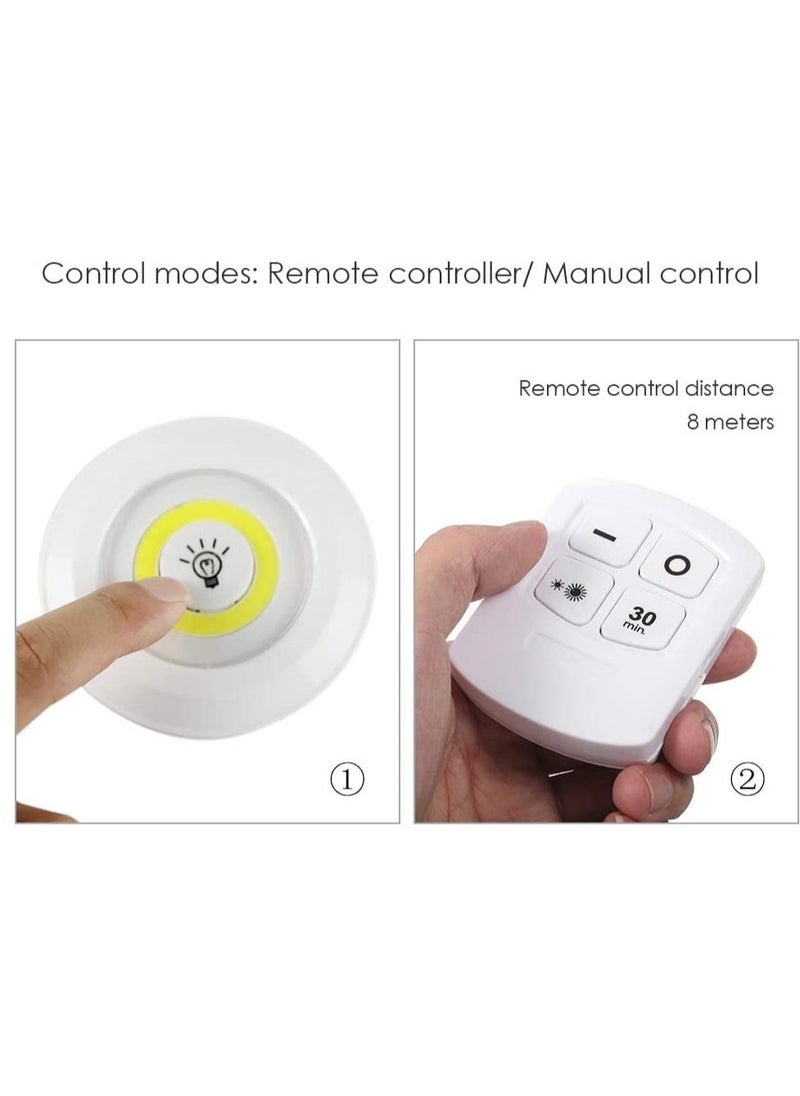 Gravity 1W COB LED Puck Light 6 Pack with Remote Controller Brightness Adjustable Wireless Dimmable Touch Sensor Control Night Lamp Under Cabinet Lighting Battery Powered Operated for Cabinet Wall  - Image 5