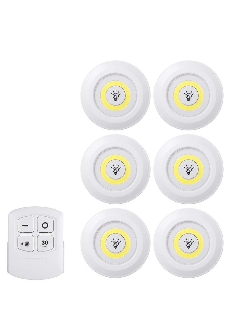 Gravity 1W COB LED Puck Light 6 Pack with Remote Controller Brightness Adjustable Wireless Dimmable Touch Sensor Control Night Lamp Under Cabinet Lighting Battery Powered Operated for Cabinet Wall  - Image 1