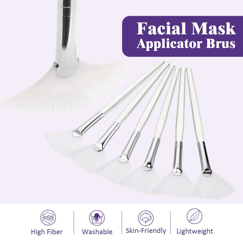 Maitys 6 Pieces Fan Mask Brushes Soft Fan Facial Mask Applicator Tools Brush Makeup Brushes Cosmetic Tools with Handle for Makeup Women(White Hair) - Image 4