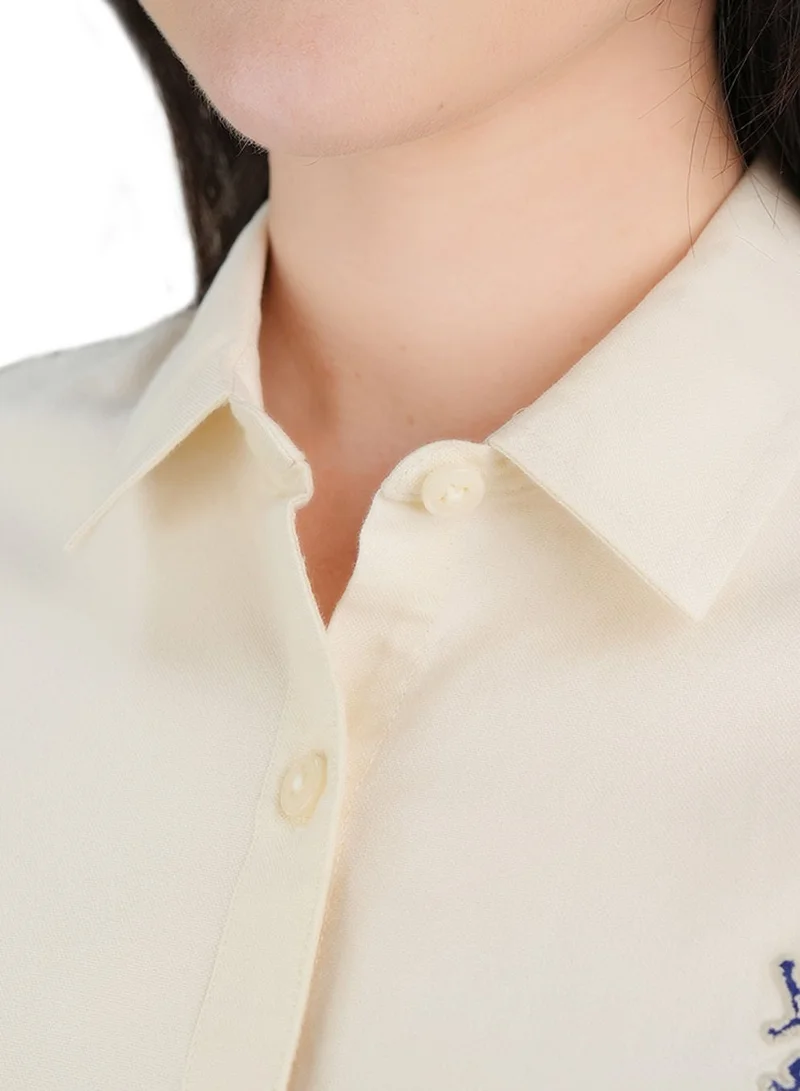 GIORDANO  Women’s Slim Fit Cotton Oxford Shirt | Acute Collar with Embroidery for Women | Best Price UAE
