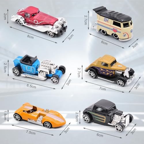 Magicwand Die-Cast【Pack of 6】 1:64 Scale Vintage Car Collectors Free Wheel Set【1 Yr & Up】【Multi-Colored】 - Image 2