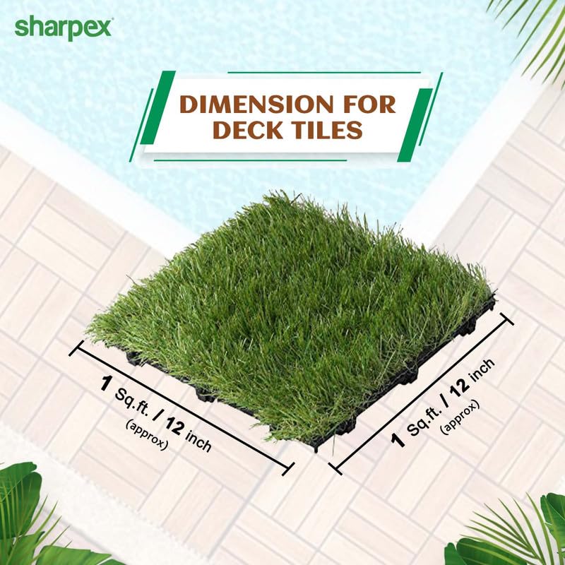 Sharpex Artificial Grass Deck Tiles with Interlocking | 1 Piece Floor Decking Water Resistant Tile for Balcony, Terrace, Garden, Poolside | Quick Flooring Solution for Indoor/Outdoor (Green, 1 Piece) - Image 2