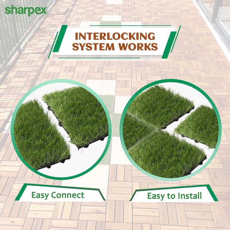 Sharpex Artificial Grass Deck Tiles with Interlocking | 1 Piece Floor Decking Water Resistant Tile for Balcony, Terrace, Garden, Poolside | Quick Flooring Solution for Indoor/Outdoor (Green, 1 Piece) - Image 4