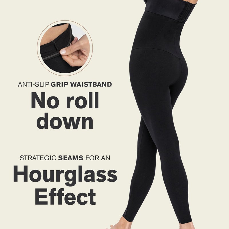 Leonisa High Waisted Compression Leggings for Women â€“ Shapewear Gym Leggings with Tummy Control, No Roll Down, Black - Image 3