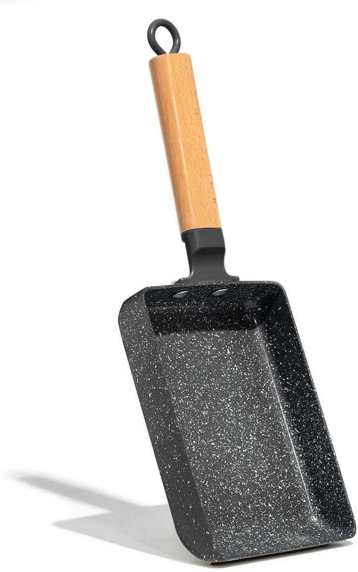 LISOS Ceramic Coating Square Japanese Tamagoyaki Omelette Small Skillet, Non-stick Rectangle Egg Roll Pan with Wood Handle (Dark Grey) - Image 1