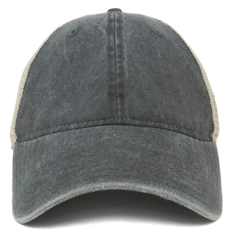 Armycrew Oversize XXL Unstructured Washed Pigment Dyed Trucker Mesh Cap - Black - 2XL - Image 2