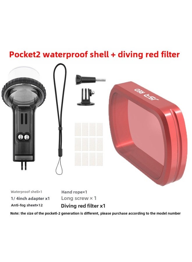 Applicable To Dajiang Pocket3 Waterproof Shell Filter Multifunctional Accessories Handheld Stabilizer Glass Protective Shell-Color:DJI Pocket 2 Waterproof Shell Diving Red Filter  - Image 1