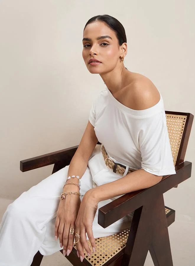 Femmella Femmella Solid Knit One Shoulder Regular Fit Top