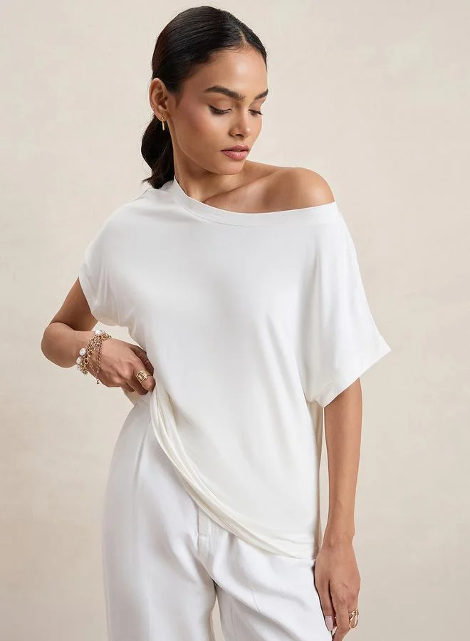 Femmella Femmella Solid Knit One Shoulder Regular Fit Top