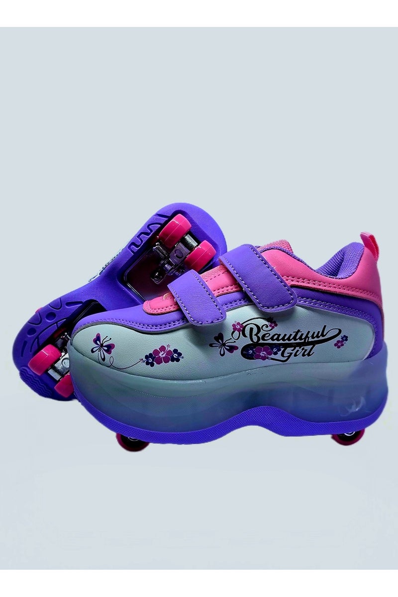 YTS Wheel Shoes with LED Lights | Beautiful Girl - Purple - Image 1