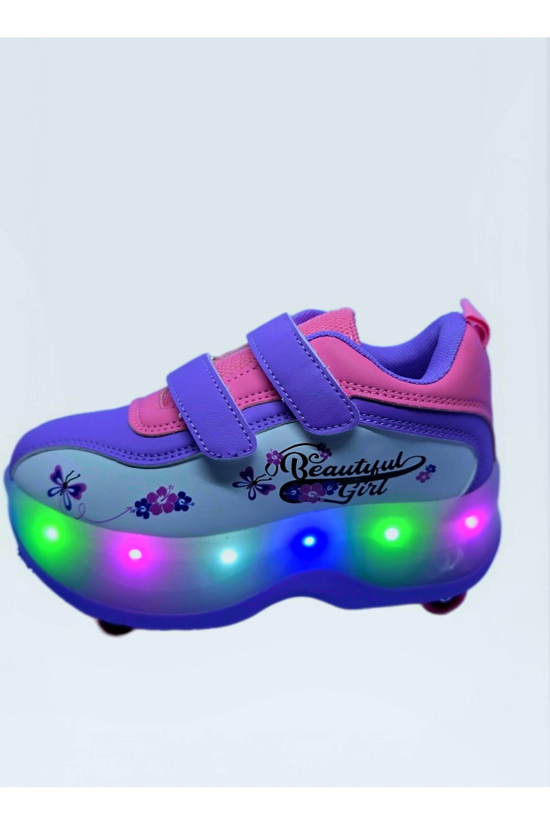 YTS Wheel Shoes with LED Lights | Beautiful Girl - Purple - Image 3