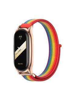 Generic Replacement Strap For Xiaomi Mi Band 8 Mijobs Plus Case Breathable Nylon Loop Watch Band Rainbow Rose Gold 
