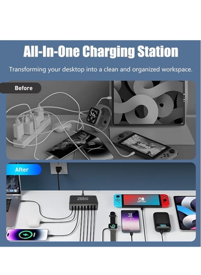 general 268W GaN USB C Fast Charger, 8 Port Charging Station Hub Block, Wall Charger Power Strip Adapter Plug Cube Laptop Charger For MacBook Air Sumsung iPhone iPad - Image 4