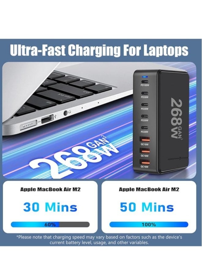 general 268W GaN USB C Fast Charger, 8 Port Charging Station Hub Block, Wall Charger Power Strip Adapter Plug Cube Laptop Charger For MacBook Air Sumsung iPhone iPad - Image 5