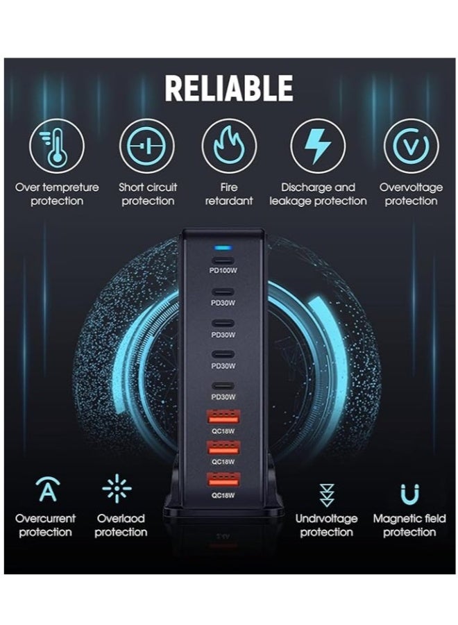 general 268W GaN USB C Fast Charger, 8 Port Charging Station Hub Block, Wall Charger Power Strip Adapter Plug Cube Laptop Charger For MacBook Air Sumsung iPhone iPad - Image 2