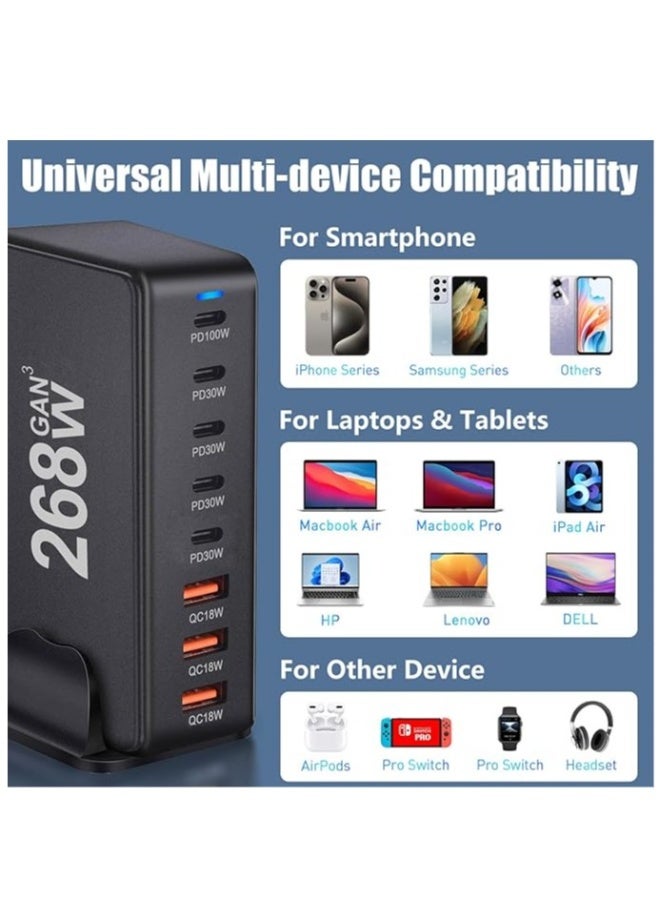 general 268W GaN USB C Fast Charger, 8 Port Charging Station Hub Block, Wall Charger Power Strip Adapter Plug Cube Laptop Charger For MacBook Air Sumsung iPhone iPad - Image 3