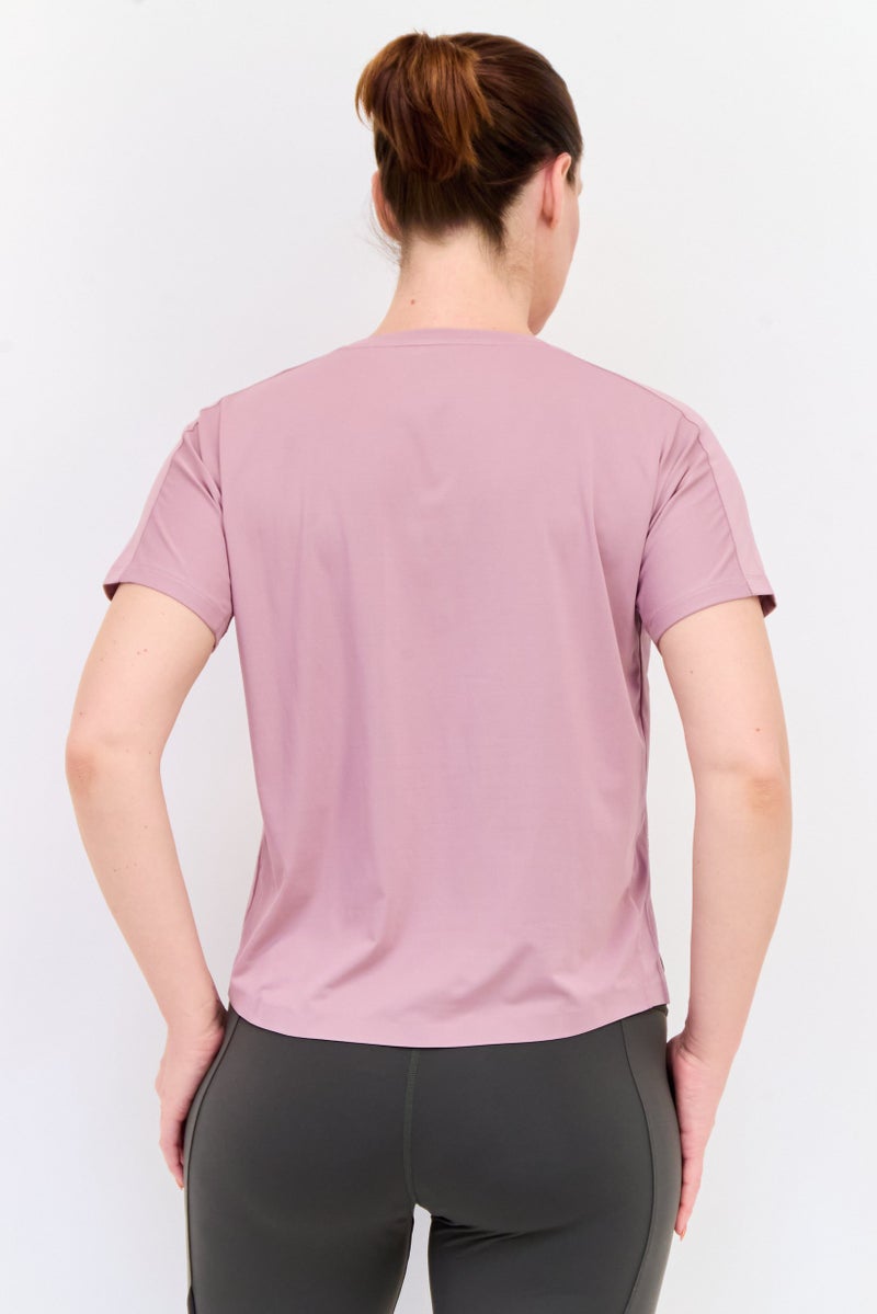 GIORDANO تي شيرت تدريب قصير الأكمام للنساء من جيموشن، وردي قديم - Image 3