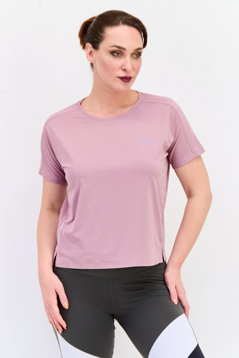 GIORDANO تي شيرت تدريب قصير الأكمام للنساء من جيموشن، وردي قديم - Image 1