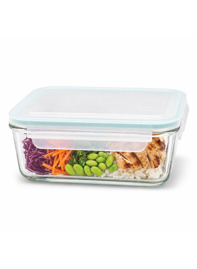 Glasslock Premium Glass Food Storage Container 980ml Rectangular Airtight BPA Free Microwave Safe for Meal Prep Fruits and Salads, MCRT-098 - Image 1
