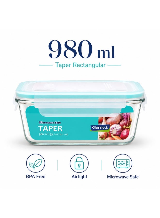 Glasslock Premium Glass Food Storage Container 980ml Rectangular Airtight BPA Free Microwave Safe for Meal Prep Fruits and Salads, MCRT-098 - Image 2