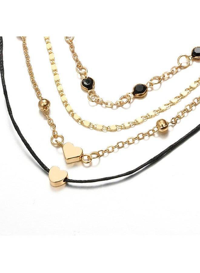 خلخال متعدد الطبقات من 4 قطع للنساء ، مجوهرات سلسلة القدم واليد ، شخصية إبداعية ، سلسلة كاحل حزام مكدسة - Image 2