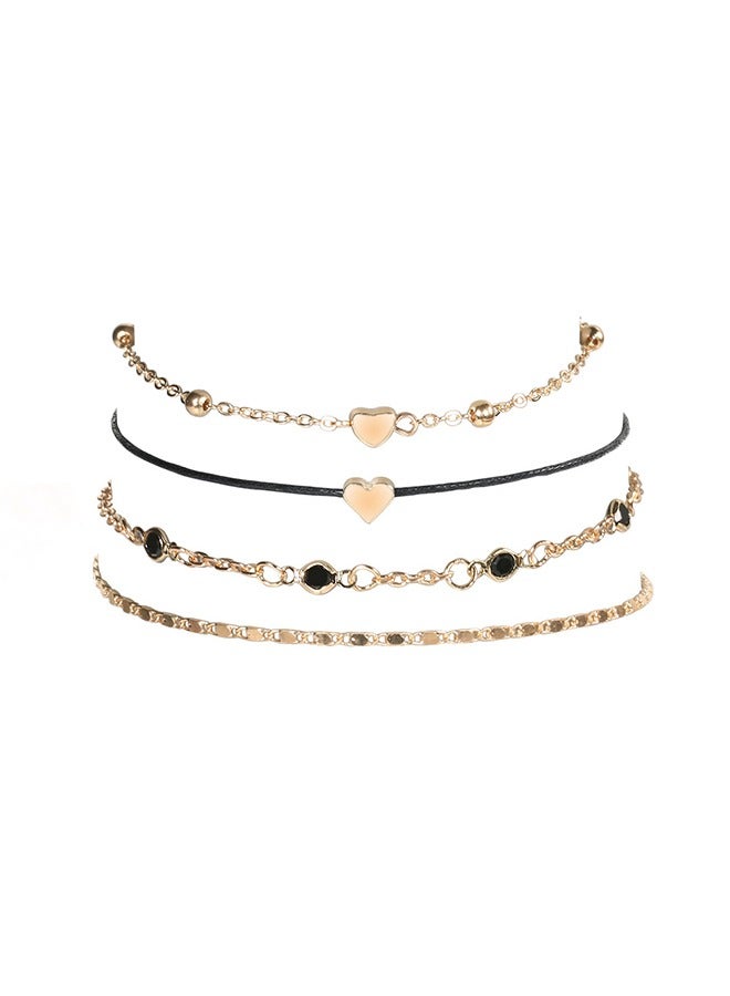 خلخال متعدد الطبقات من 4 قطع للنساء ، مجوهرات سلسلة القدم واليد ، شخصية إبداعية ، سلسلة كاحل حزام مكدسة - Image 5