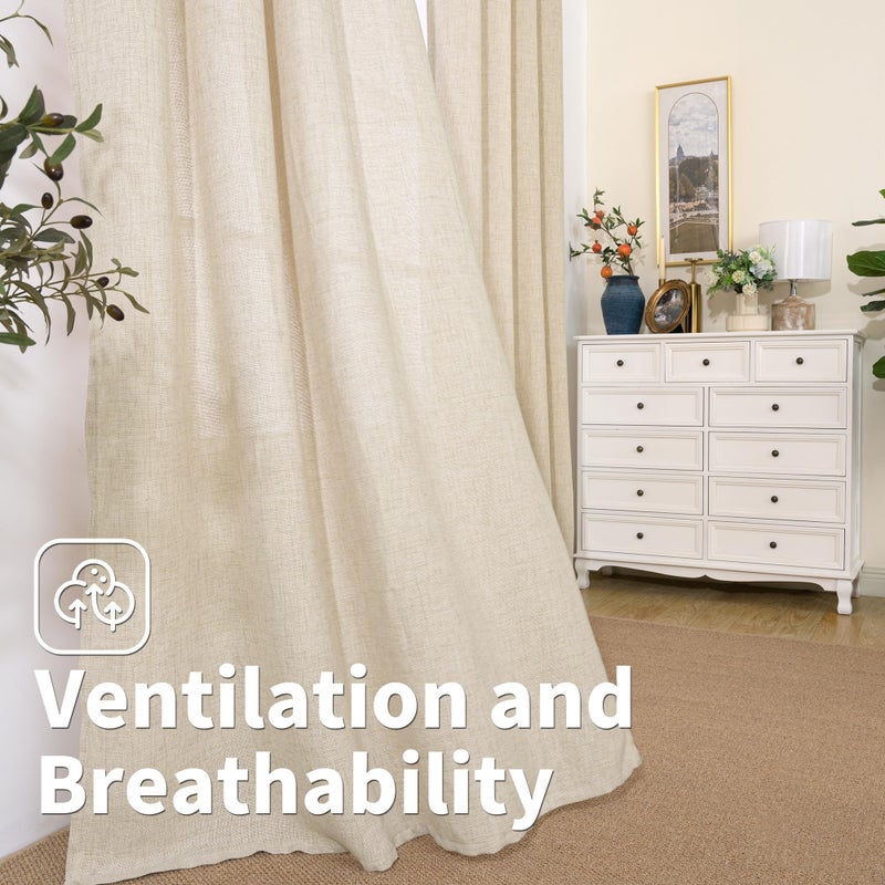 BGment ستائر بياضات بياضات 84 بوصة الطول لغرفة المعيشة 2 لوحات ضبط الضوء مرشحًا طبيعيًا فوكس الخيش المحكم بستائر نافذة خصوصية بوهو للمزرعة لكل لوحة بعرض 52 بوصة - Image 5