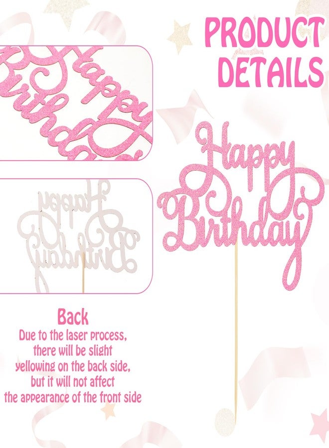 HaiFafafaing Happy Birthday Cake Toppers Pink Glitter Happy Birthday Cake Sign for Cake Decorations Cake Toppers Happy Birthday Cake Pick Stick for Celebrating Anniversary Party Birthday Cake Decorations Supplies - Image 3