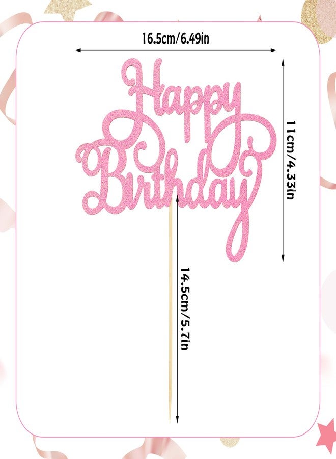 HaiFafafaing Happy Birthday Cake Toppers Pink Glitter Happy Birthday Cake Sign for Cake Decorations Cake Toppers Happy Birthday Cake Pick Stick for Celebrating Anniversary Party Birthday Cake Decorations Supplies - Image 2