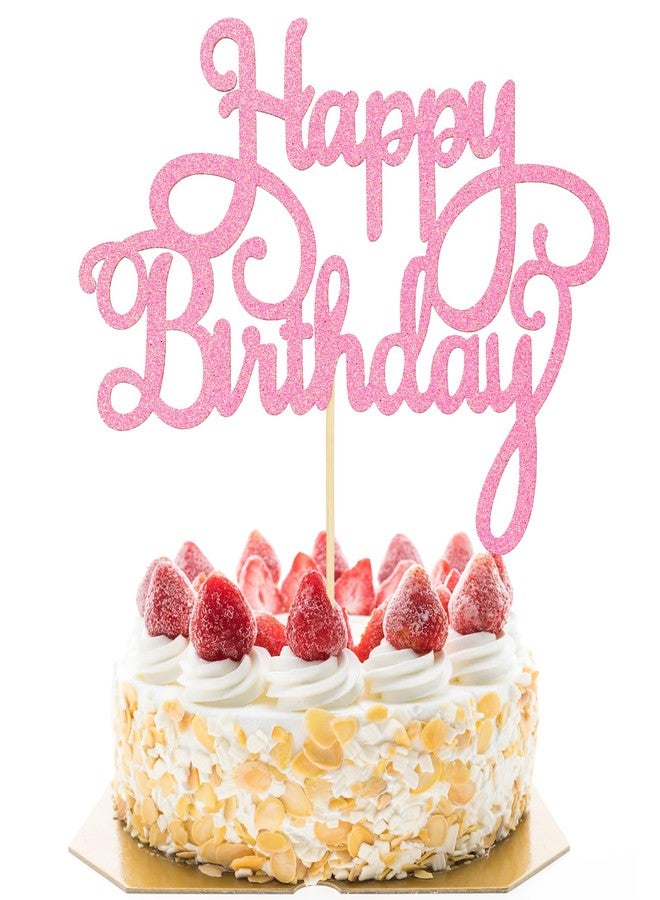 HaiFafafaing Happy Birthday Cake Toppers Pink Glitter Happy Birthday Cake Sign for Cake Decorations Cake Toppers Happy Birthday Cake Pick Stick for Celebrating Anniversary Party Birthday Cake Decorations Supplies - Image 1