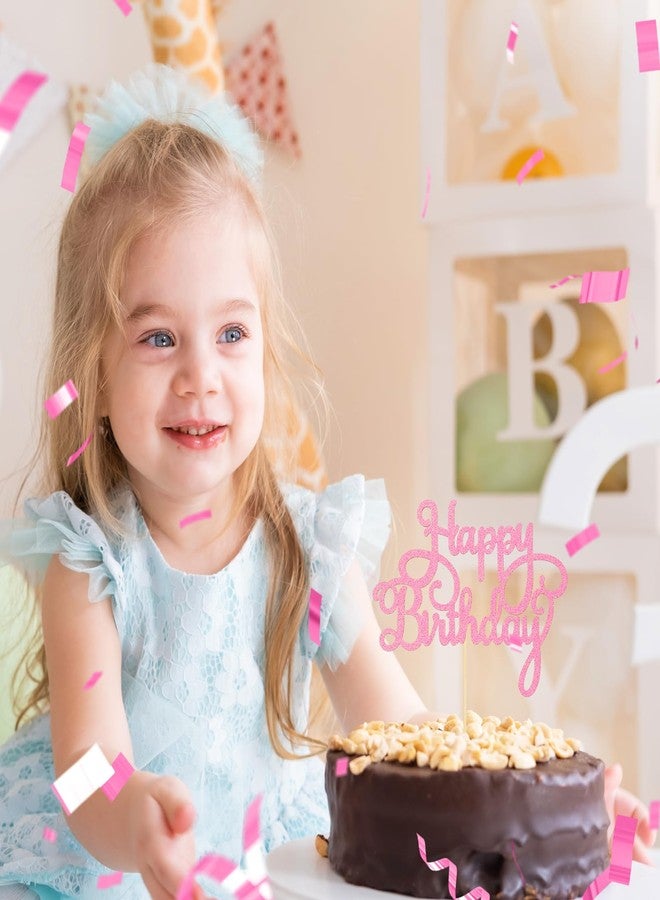 HaiFafafaing Happy Birthday Cake Toppers Pink Glitter Happy Birthday Cake Sign for Cake Decorations Cake Toppers Happy Birthday Cake Pick Stick for Celebrating Anniversary Party Birthday Cake Decorations Supplies - Image 4
