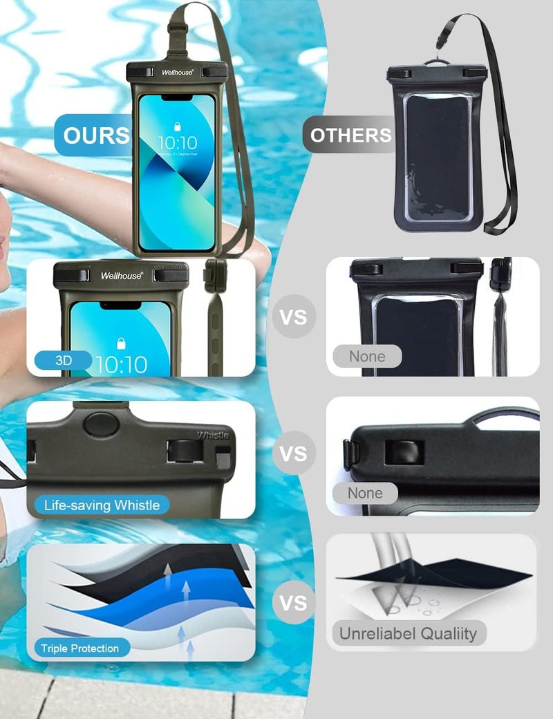 Wellhouse Waterproof Phone Pouch, Waterproof Phone Case for iPhone 16 15 14 13 12 Pro Max XS Samsung, IPX8 3D Cellphone Dry Bag Beach Essentials (1 Pack - Olive7.0, 7 inch) - Image 5