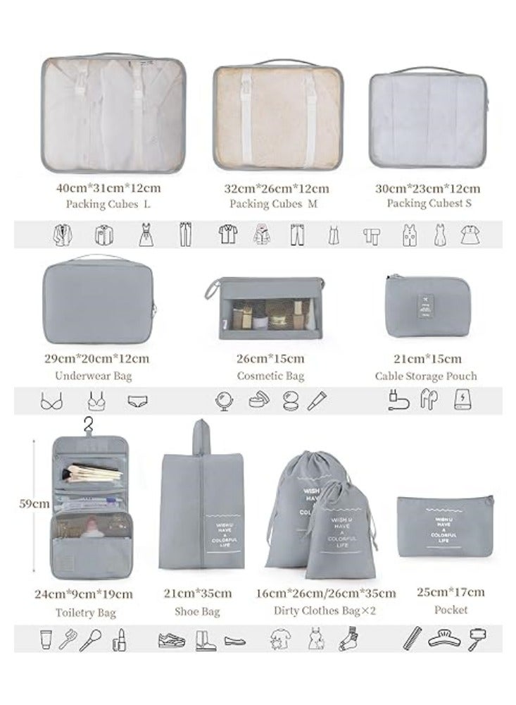 Packing Cubes 11 Set, Suitcase Organizers, Luggage Organizer Bags for Travel, Packing Cubes for Travel, with Toiletry Bag, Travel Essentials Gris  - Image 2
