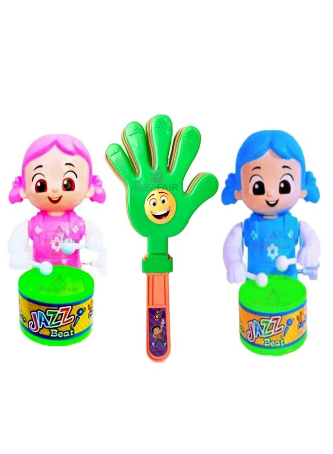 PRIMEFAIR Key Operated Cute Drummer Toy with Noisemakers Favors Concert Cheering Children Clap Clap Muiacal Toys (PINK-PROS-BLUE-003) - Image 1